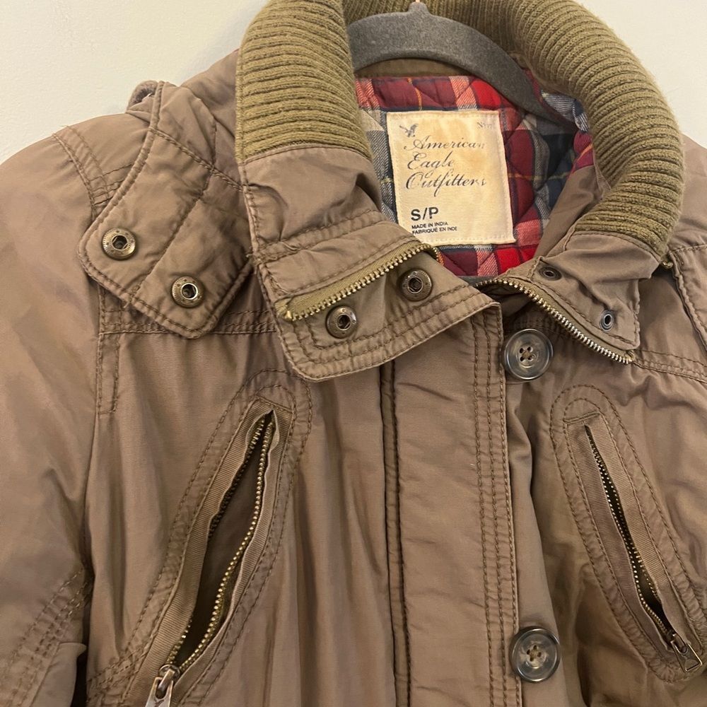 American Eagle Outfitters AEO Small Olive Green Military Jacket Zip Off Hood VTG - Picture 6 of 8
